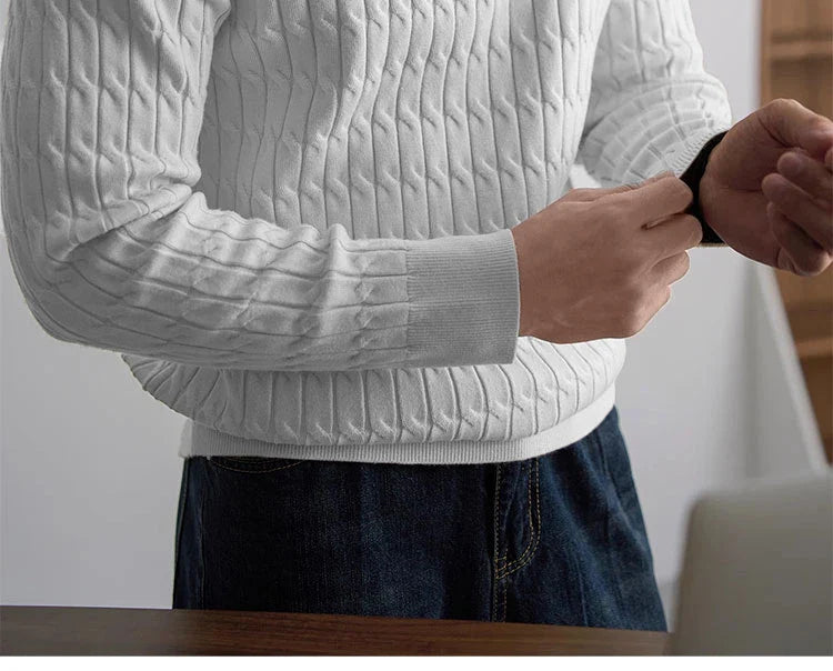 Cable-knit half-zip warm pullover for men | Ellison -19