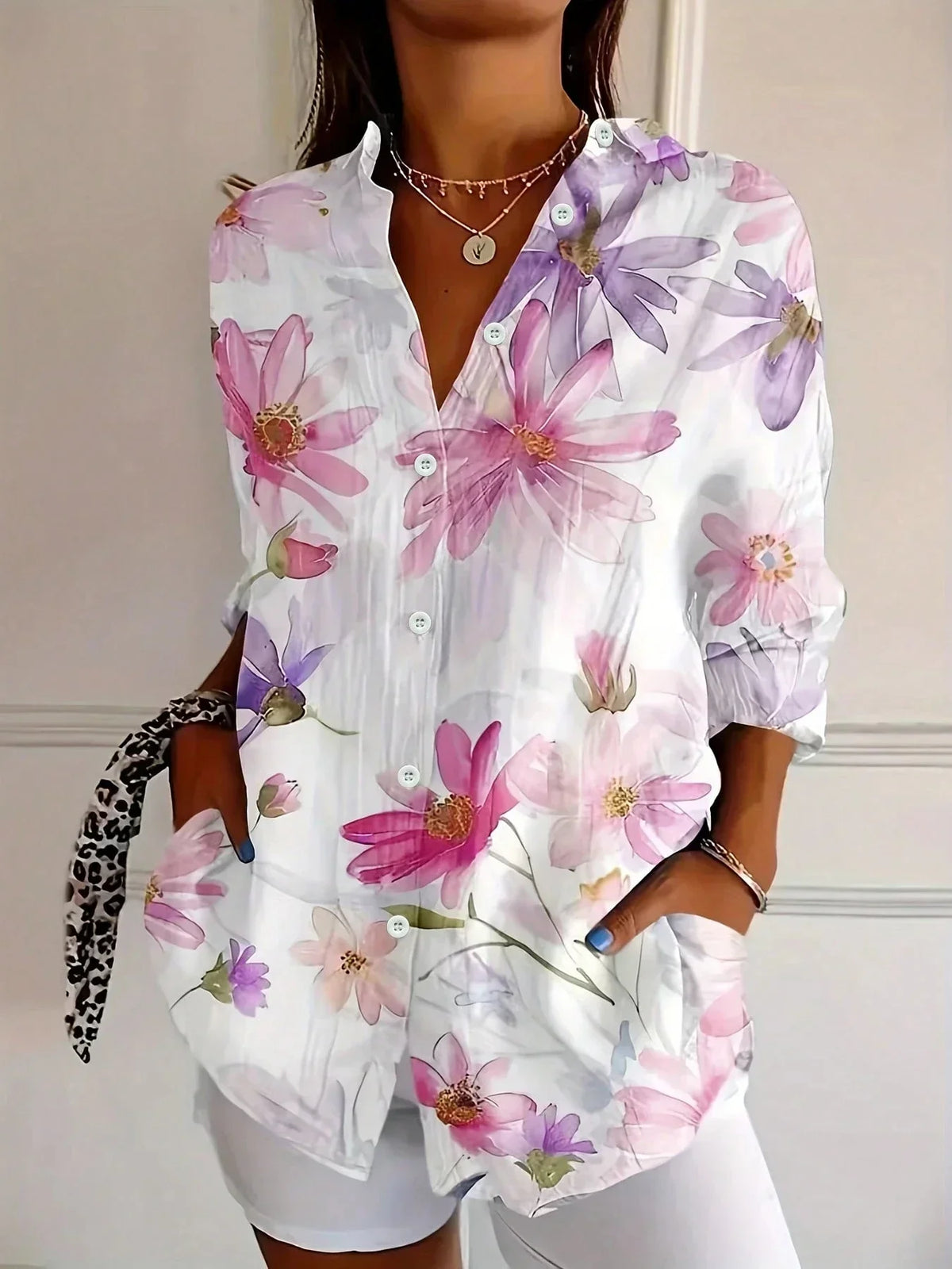 Colourful patterned casual everyday blouse for women | Astrid -4