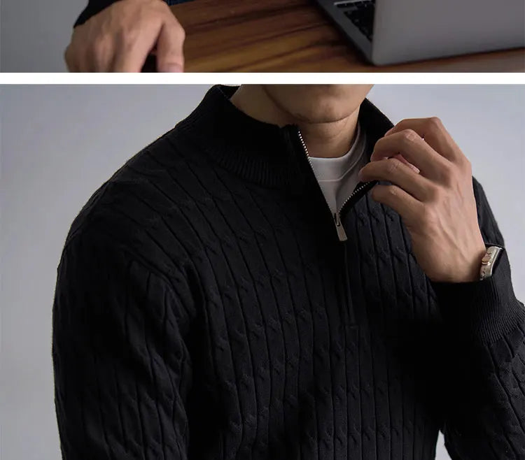 Cable-knit half-zip warm pullover for men | Ellison -12