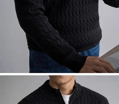 Cable-knit half-zip warm pullover for men | Ellison -13