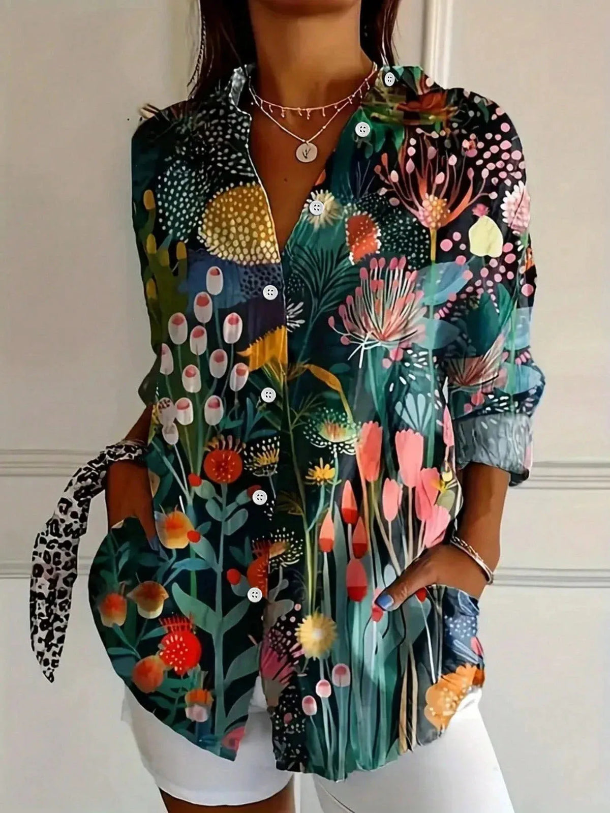 Colourful patterned casual everyday blouse for women | Astrid -3