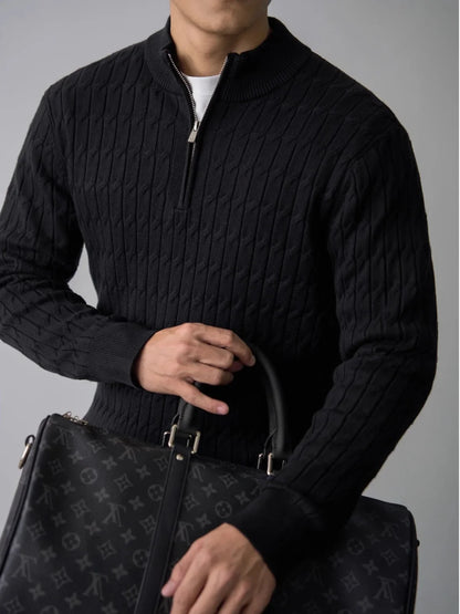 Cable-knit half-zip warm pullover for men | Ellison -4