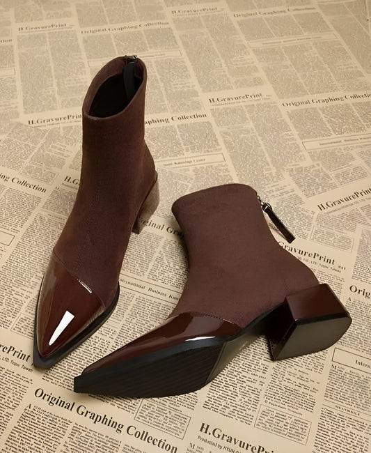 Elegant block heel ankle boots with glossy details for Women | Gracia Noir
