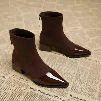 Elegant block heel ankle boots with glossy details for Women | Gracia Noir