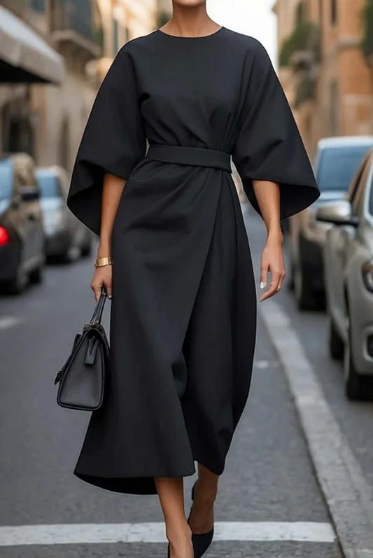 Elegant lantern sleeve dress with adjustable waist for Women | Louise Élan