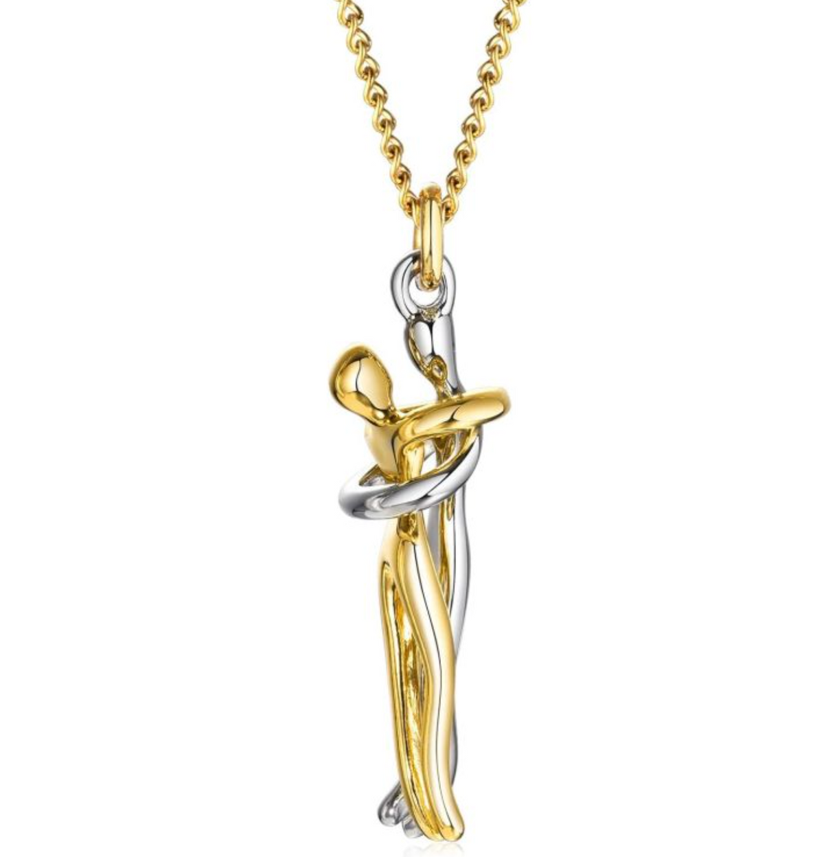 Gold and silver hug couple necklace for women | Abrazo -1