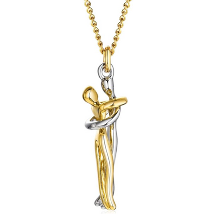 Gold and silver hug couple necklace for women | Abrazo -1
