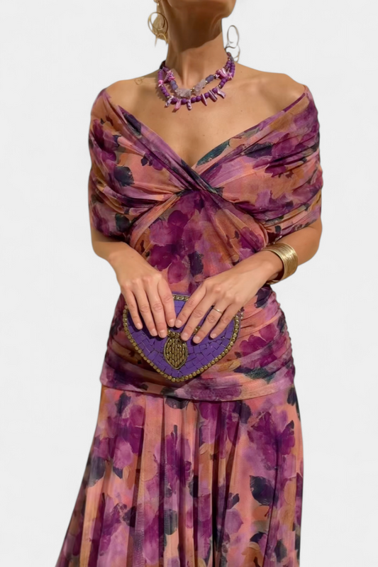 Elegant long floral pleated maxi dress for Women | Eloria Belle