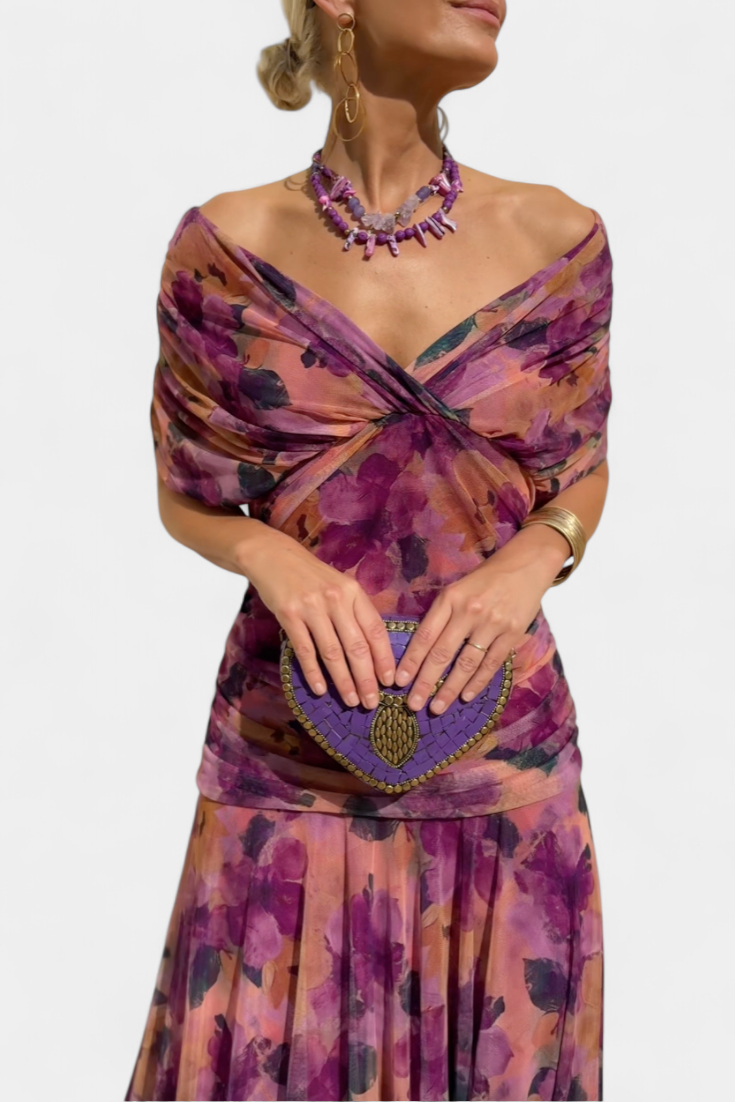 Long floral V-neck everyday dress for women | Vivian -7