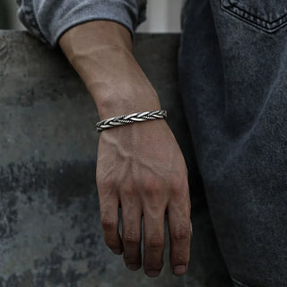 Braided silver open-cuff bracelet for men | Torin -4