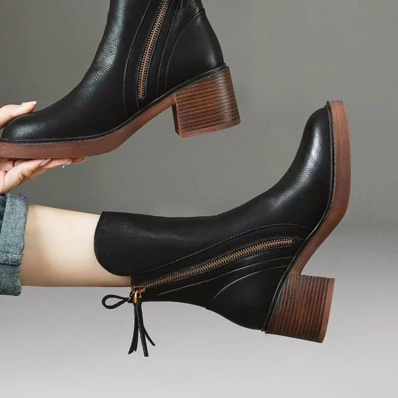 High-heel metal-zip ankle boots for women | Selene -9