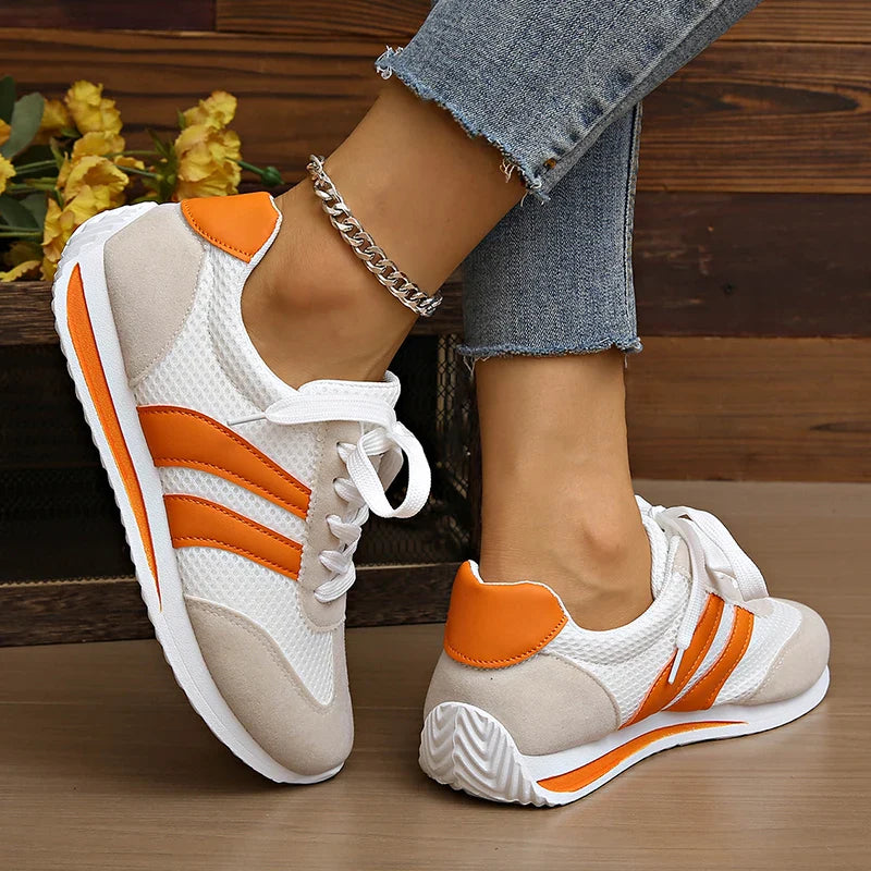Breathable striped shock-absorbing everyday trainers for women | Isoria -4