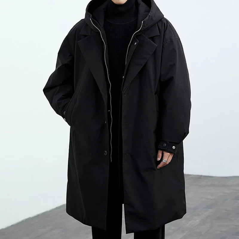 Long hooded zip-front tailored overcoat for men | Kensington -8