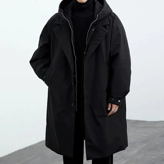 Long hooded zip-front tailored overcoat for men | Kensington -8