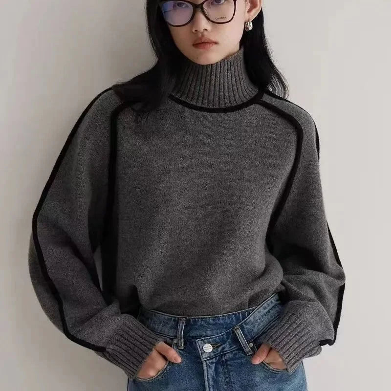 Ottoline | Women's Contrast Piping Turtleneck Sweater