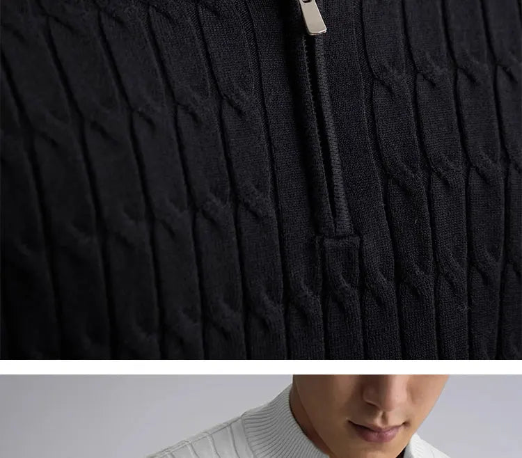 Cable-knit half-zip warm pullover for men | Ellison -16