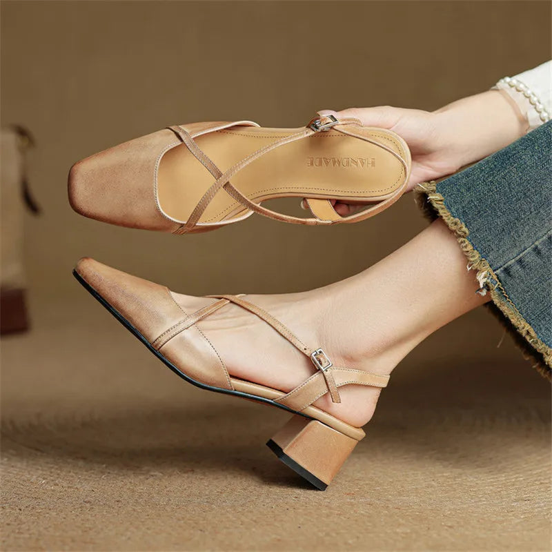 Closed-toe block-heel buckle sandals for women | Cecelia -11