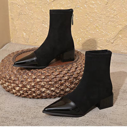 Elegant block heel ankle boots with glossy details for Women | Gracia Noir