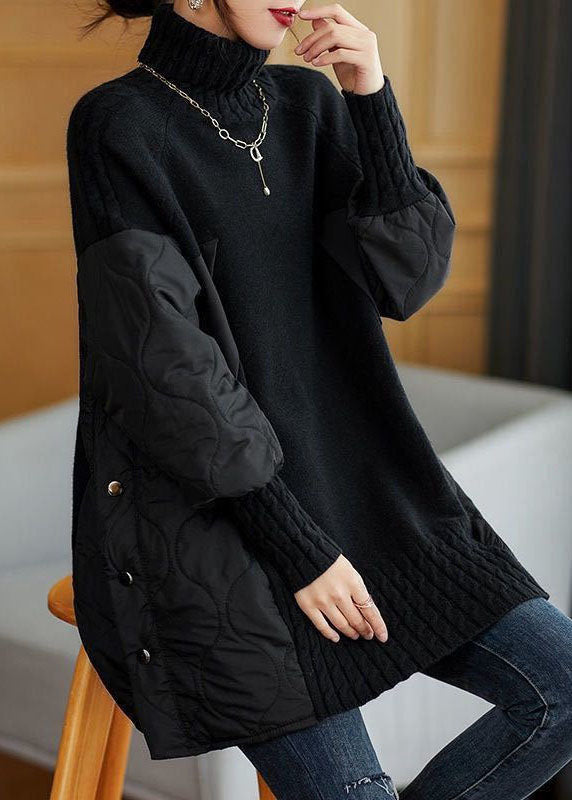 Chocolate patchwork turtleneck knit jumper for women | Patchelle -4