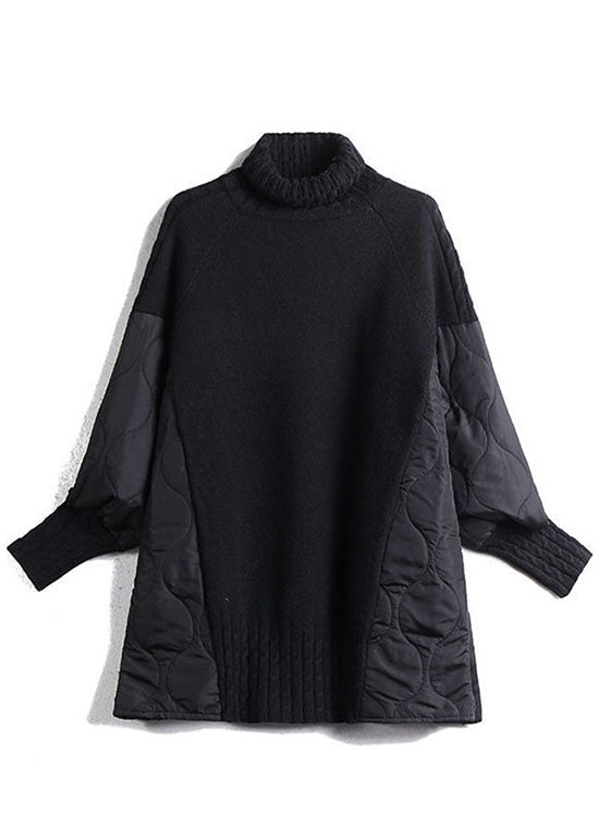 Chocolate patchwork turtleneck knit jumper for women | Patchelle -5