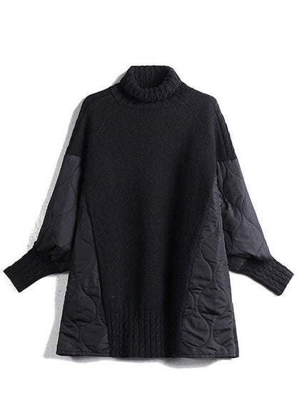 Chocolate patchwork turtleneck knit jumper for women | Patchelle -5