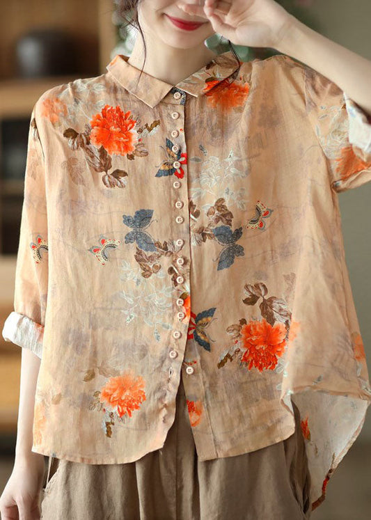 Orange Peter Pan Collar Button Blouse for Women | Solenne