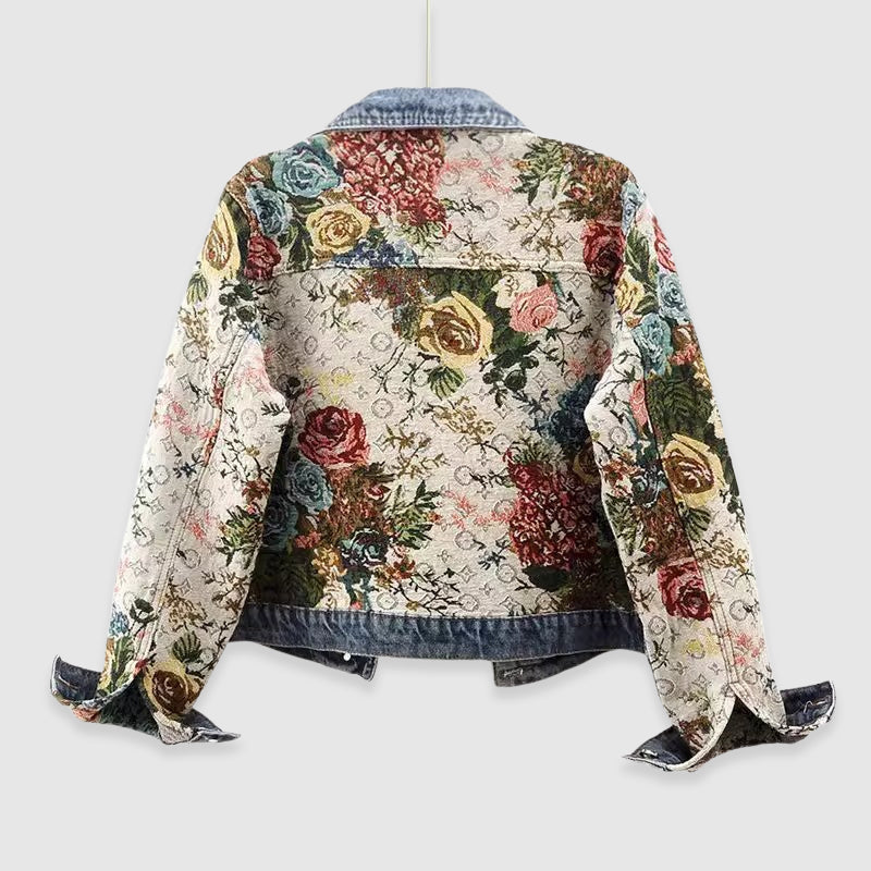 Floral-detail denim casual everyday jacket for women | Blossom Amoretti -2