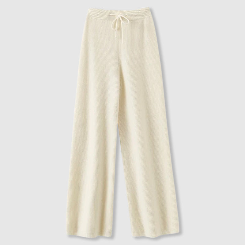 Wide-leg drawstring waist knit everyday trousers for women | Amoretti Sofia -5