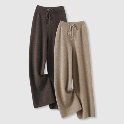Wide-leg drawstring waist knit everyday trousers for women | Amoretti Sofia -1