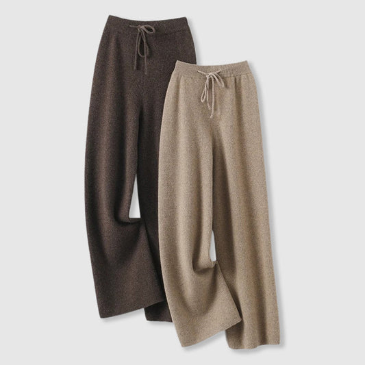 Wide-leg drawstring waist knit everyday trousers for women | Amoretti Sofia -1