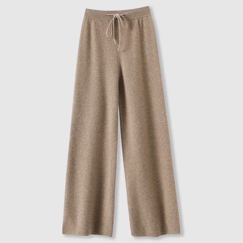 Wide-leg drawstring waist knit everyday trousers for women | Amoretti Sofia -2