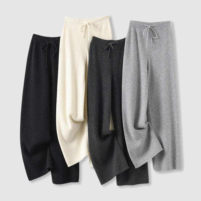 Wide-leg drawstring waist knit everyday trousers for women | Amoretti Sofia -7