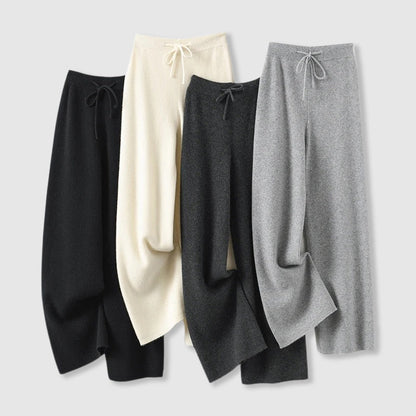 Wide-leg drawstring waist knit everyday trousers for women | Amoretti Sofia -7