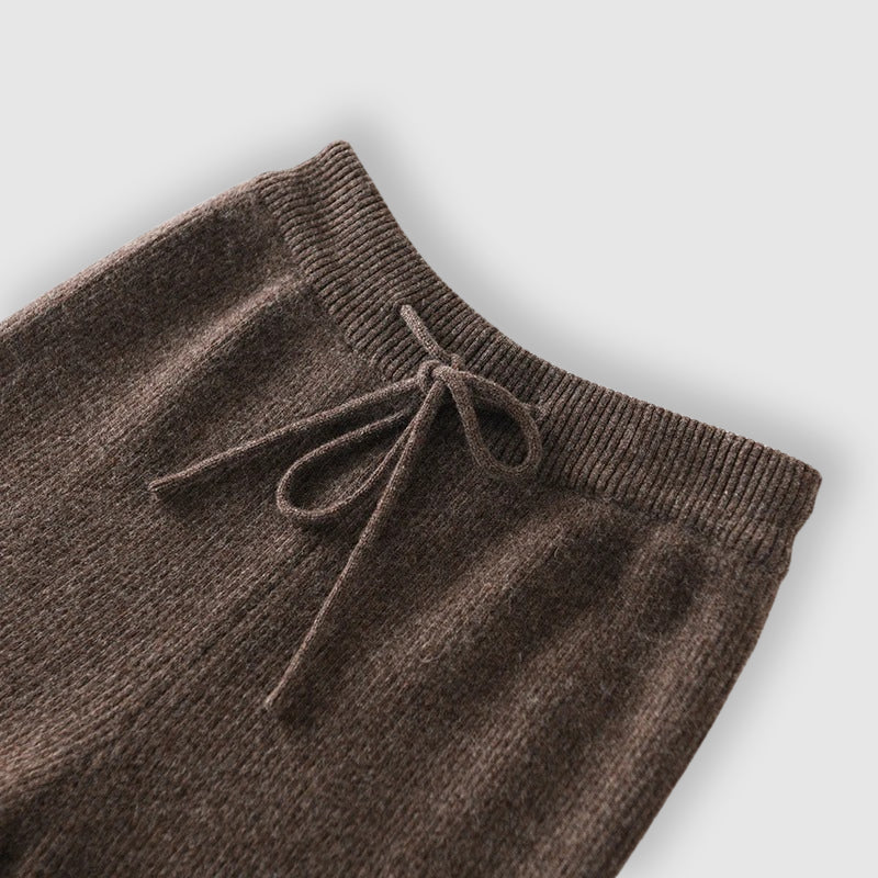 Wide-leg drawstring waist knit everyday trousers for women | Amoretti Sofia -8