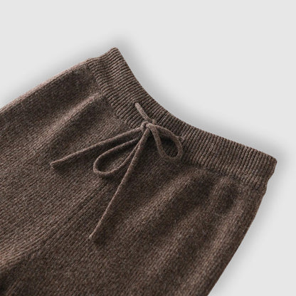 Wide-leg drawstring waist knit everyday trousers for women | Amoretti Sofia -8