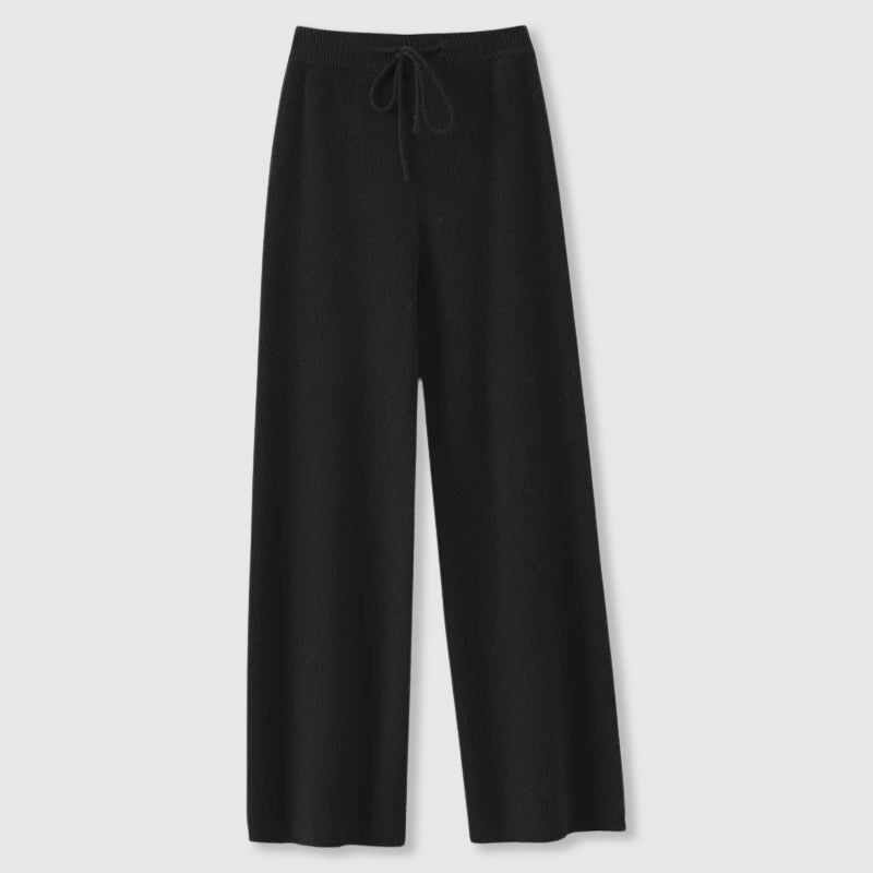 Wide-leg drawstring waist knit everyday trousers for women | Amoretti Sofia -4