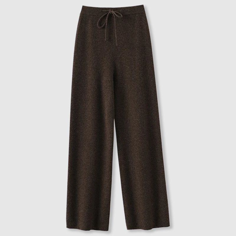 Wide-leg drawstring waist knit everyday trousers for women | Amoretti Sofia -3