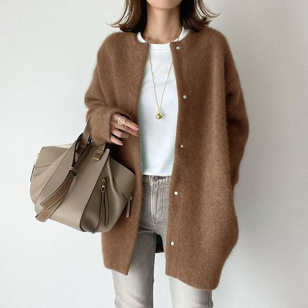 Relaxed textured longline cardigan with pockets for women | Sofia Amoretti -2