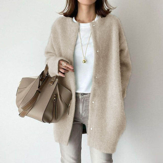 Relaxed textured longline cardigan with pockets for women | Sofia Amoretti -1
