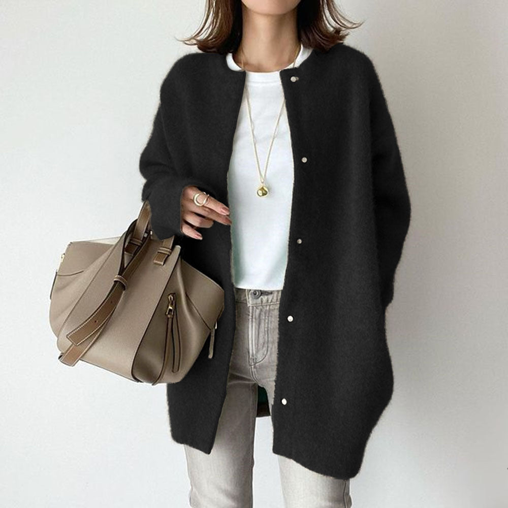Relaxed textured longline cardigan with pockets for women | Sofia Amoretti -3