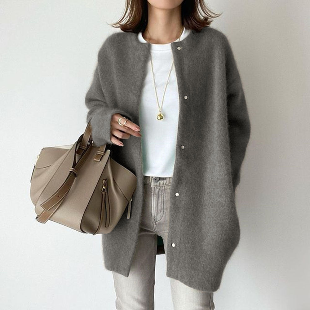 Relaxed textured longline cardigan with pockets for women | Sofia Amoretti -4