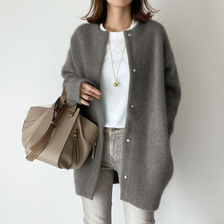 Relaxed textured longline cardigan with pockets for women | Sofia Amoretti -4