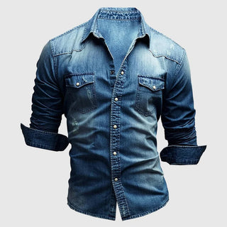Slim-fit long-sleeve denim-style casual shirt for men | Miami Theodore -2