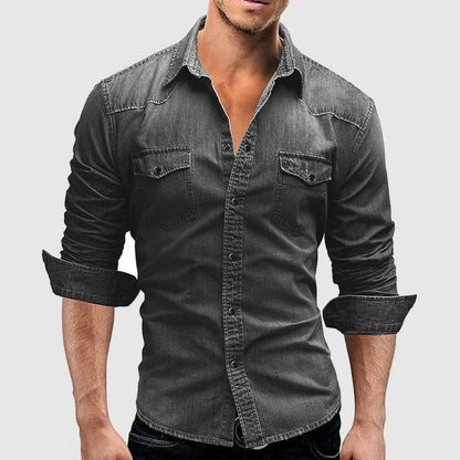 Slim-fit long-sleeve denim-style casual shirt for men | Miami Theodore -6