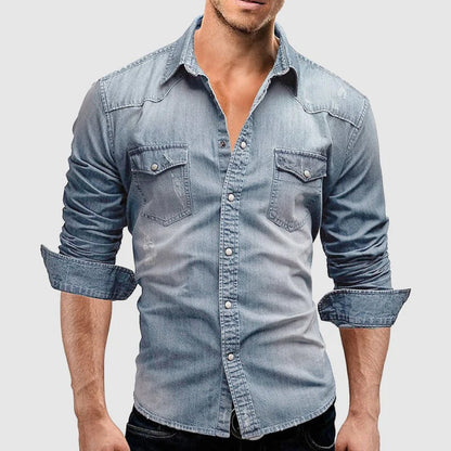 Slim-fit long-sleeve denim-style casual shirt for men | Miami Theodore -7
