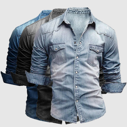 Slim-fit long-sleeve denim-style casual shirt for men | Miami Theodore -8