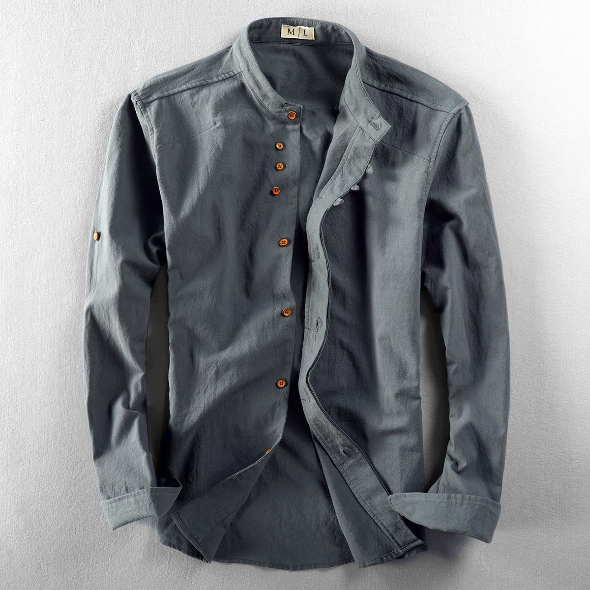 High-collar long-sleeve everyday casual shirt for men | Osaka Theodore -1