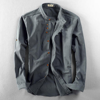 High-collar long-sleeve everyday casual shirt for men | Osaka Theodore -1
