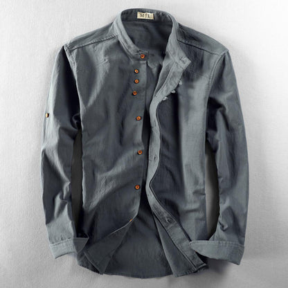 High-collar long-sleeve everyday casual shirt for men | Osaka Theodore -1