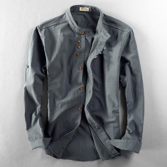 High-collar long-sleeve everyday casual shirt for men | Osaka Theodore -1